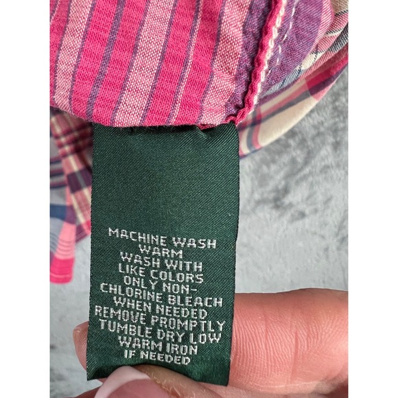 Lauren Ralph Lauren Shirt Womens Large Pink Multicolor Madras Plaid - Picture 8 of 8